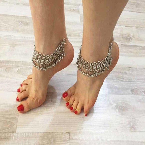 Bohemian Bridal Barefoot Sandals-New Silver Bells Beach Wedding Jewelry - Picture 4 of 9